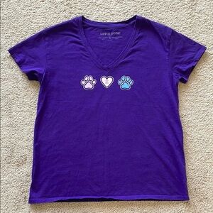 Life Is Good Sleep Tee Dog Lover Tshirt W’s S Purple Dog Print Cotton V Neck Tee